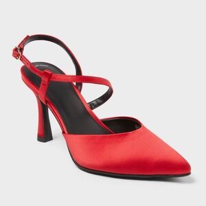 A New Day‎ Red Satin Pointed Toe Slingback Heels Memory Foam Size 11